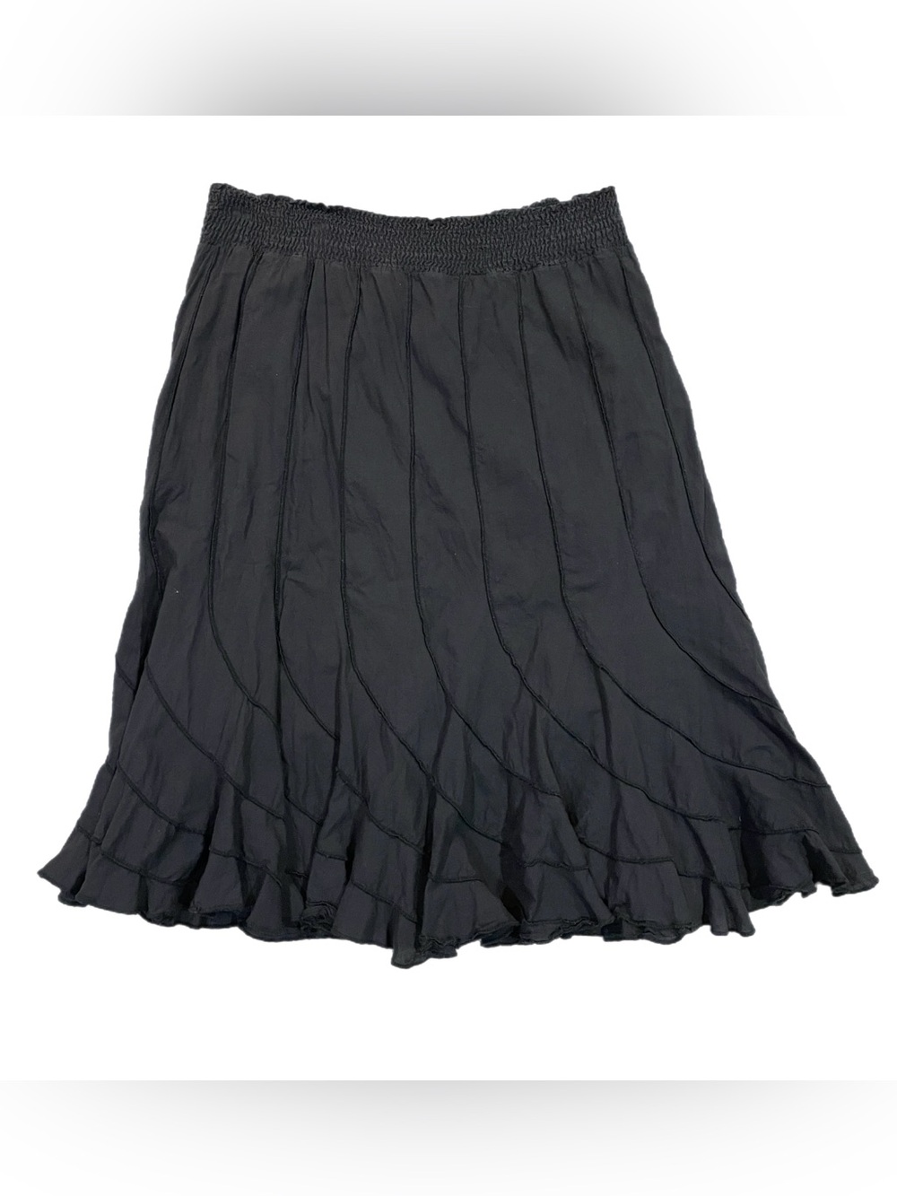 Grace Elements Black Ruffle Midi Skirt Smocked Y2K Boho Whimsigoth Witchy L